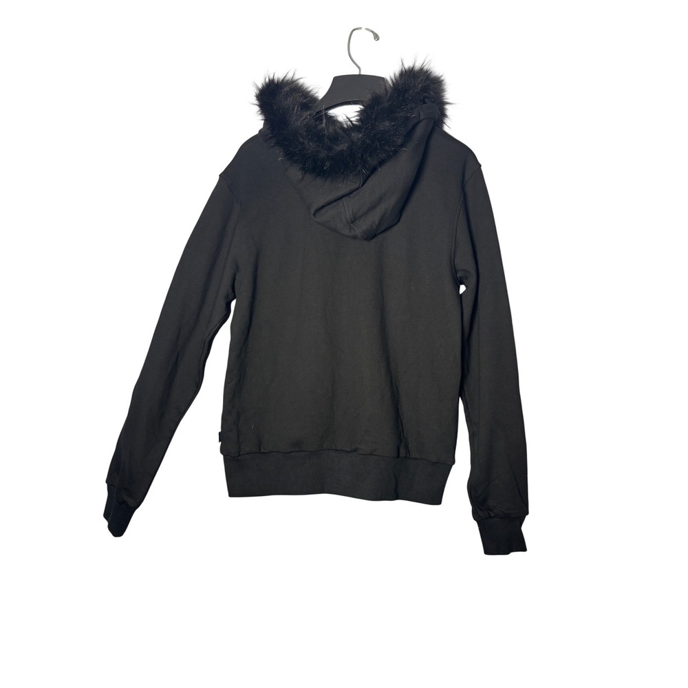 Opening Ceremony Mens Hoodie XS Black Faux Fur Trim Hood Zip Up Streetwear NEW - Picture 2 of 13